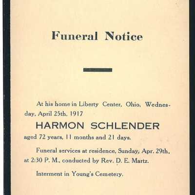 Death Notice of Harmon Schlender