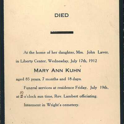 Death of Mary Ann Kuhn