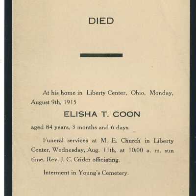Death Notice of Elisha T. Coon