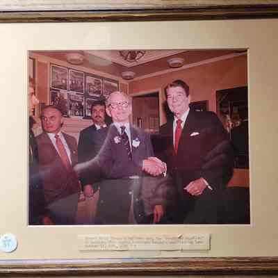 Photograph of Walter Hoy, Ronald Reagan, Delbert Latta during Reagan Campaign, Whistle Stop Tour, 1984