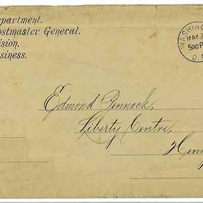 E;nvelope Addressed to Edmond Pennock from Post Office Department