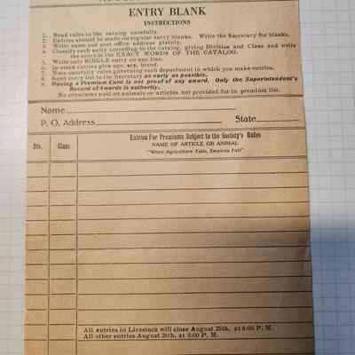 1936 Henry County Fair Entry Ticket