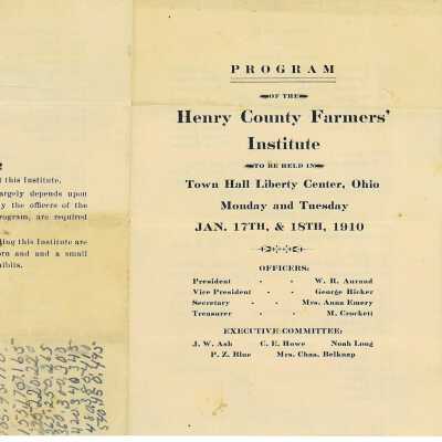 Program for the Henry County Farmers' Insititute Meeting