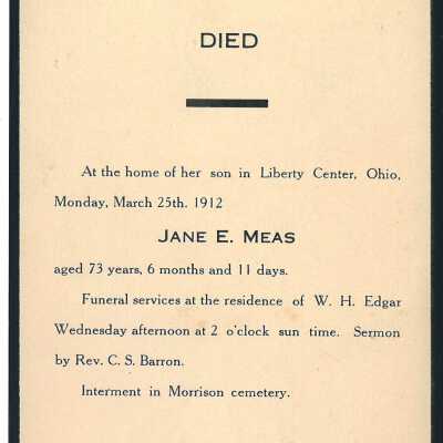 Death of Jane E. Meas