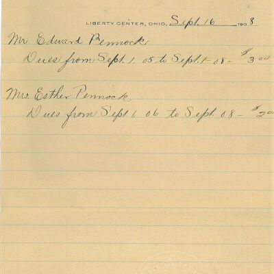 Lodge Dues for Mr. & Mrs. Edmond Pennock