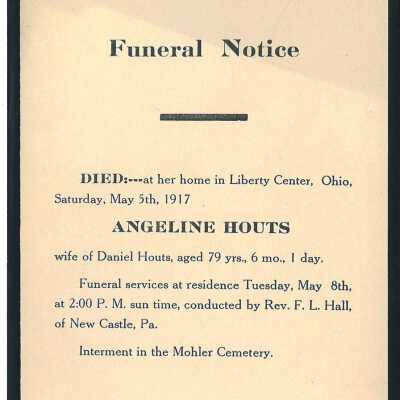 Death Notice of Angeline Houts