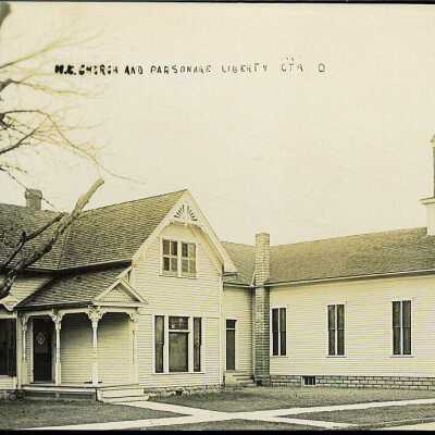 Postcard of Methodist Church and Parsonage in Liberty Center, Ohio circa 1900