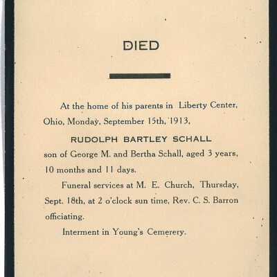 Death Notice of Rudolph Bartley Schall