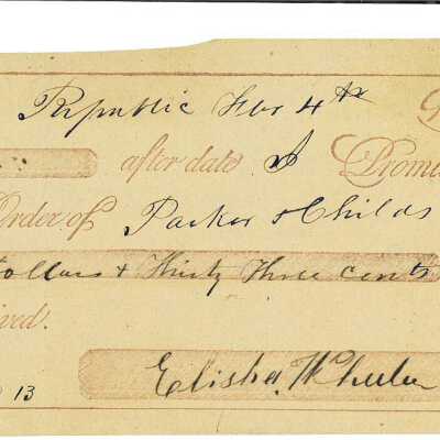 Receipt for $1233 signed by Elisha Wheeler