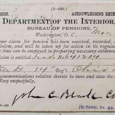 1888 Pension Card, Robert Showman, Texas, Ohio Henry County