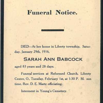 Death Notice of Sarah Ann Babcock