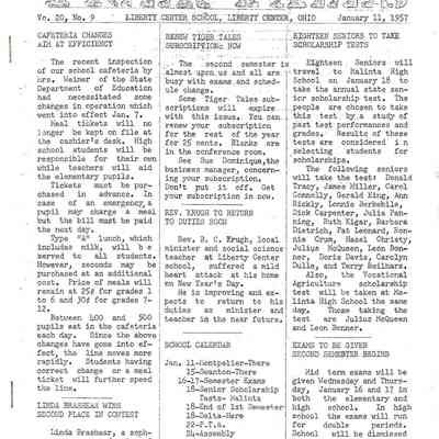 Liberty Center School Tiger Tales - January 11, 1957