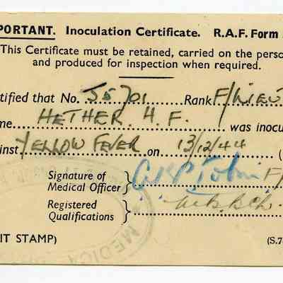 1944 Royal Air Force inoculation certificate.