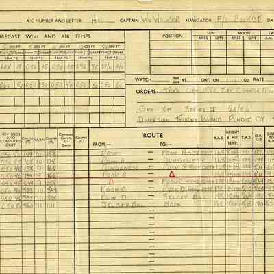 1944 Royal Air Force/Royal Canadian Air Force log book page.