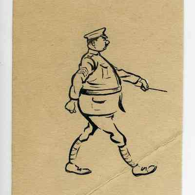 Winslow Mortimer pen/ink cartoon entitled "Sergeant With Drill Cane."