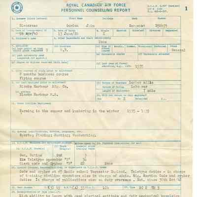 1945 Royal Canadian Air Force Discharge Form "R50479 Sergeant G.J. Glencross"