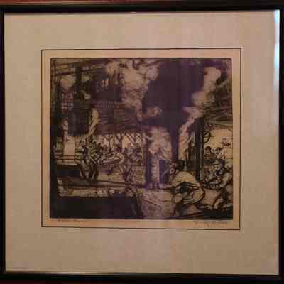Dorothy Stevens lithograph "British Forgings, 1918."