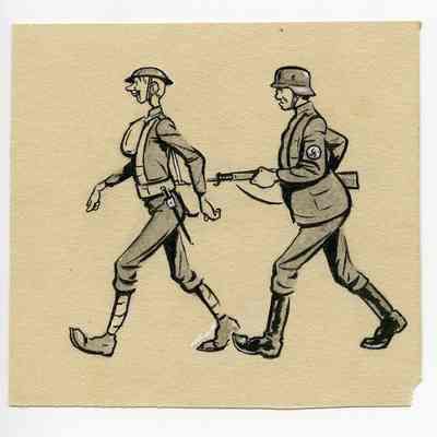 Winslow Mortimer pen/ink cartoon entitled "Private Taken Prisoner."
