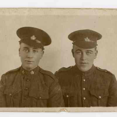 Postcard "An unidentified RPPC of two Canadian soldiers."