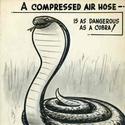 Winslow Mortimer pen/ink cartoon entitled "Compressed Air Hose..."