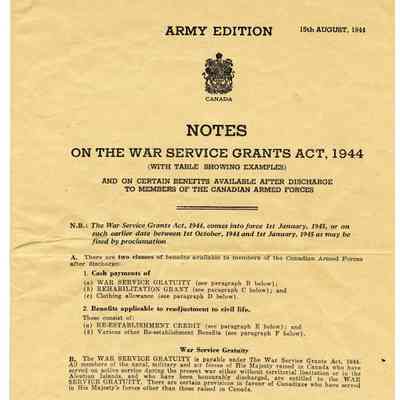 1944 Canadian Army War Service Grants pamphlet.