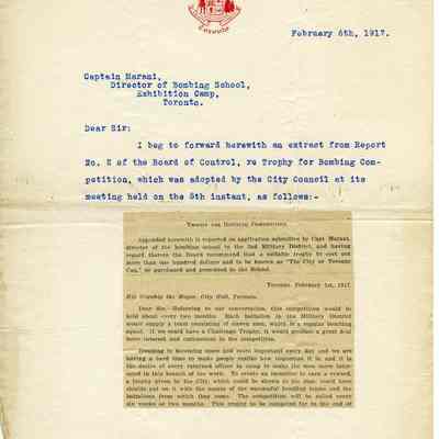 1917 Toronto City Clerk Letter to Milita