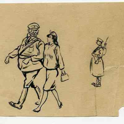 Winslow Mortimer pen/ink cartoon entitled "The Colonel and His Lady."
