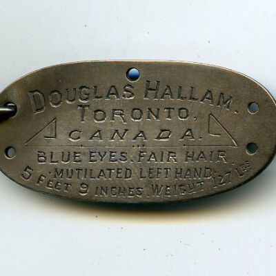 1916-1917 Royal Naval Air Service identity bracelet "Douglas Hallam, Toronto, Canada."