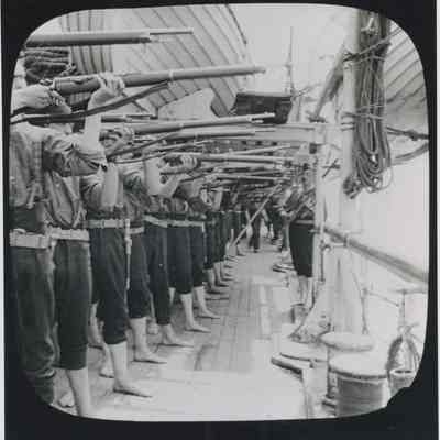 Photograph "Royal Canadian Regiment aboard S.S. Sardinian, November 1899."