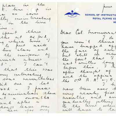 Letter School of Instruction Royal Flying Corps, Hendon June 18th, 1917