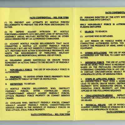 1998 Canadian Forces Officer's "Rules of Engagement" card.