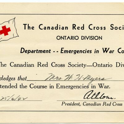 1942 Canadian Red Cross Society Certificate.