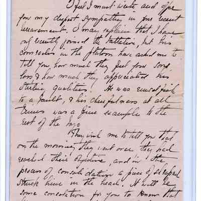 Letter “ON Sympathy for Loss of Sgt. Leonard E. Stump 31st Batt’n CEF Killed at Passchendaele Nov 6 1917”