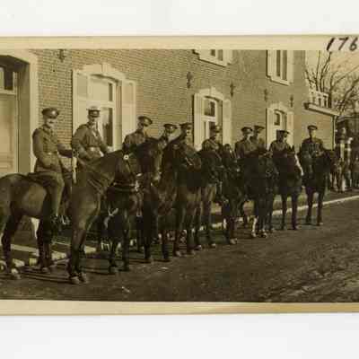 Postcard "An unidentified RPPC of ten 4th Battalion officers on horseback. France 1917."