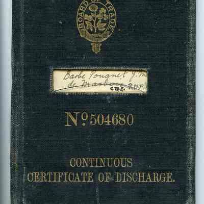 1908-1913 Royal Merchant Navy Certificate of Discharge No. 504680 "Jean Maurice Barbe Pougnet de Maurbois."