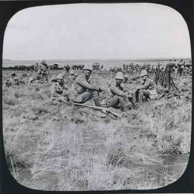 Photograph "Royal Canadians rest on the way to Paardeburg, Orange Free State, South Africa, February 1900."