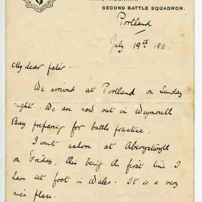 Letter “William Wales Edward HMS Hibernia Second Battle Squadron, Torquay, 19/07/1911”