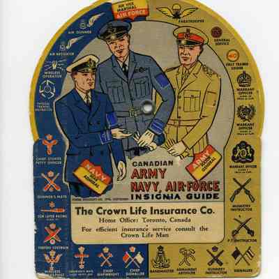 1943-1945 Canadian civilian military insignia dial chart.
