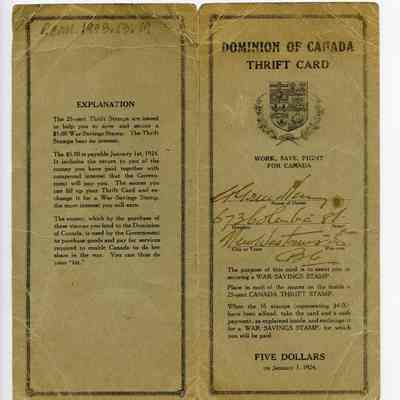 1919-1924 Dominion of Canada Thrift Card