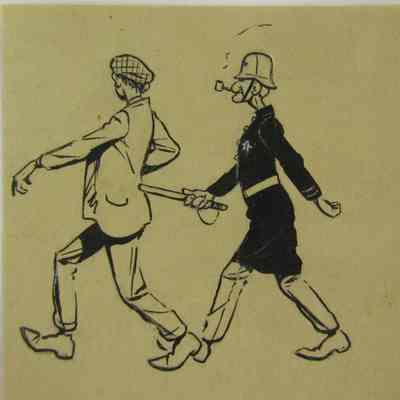 Winslow Mortimer pen/ink cartoon entitled "Pickpocket Out Of Work."