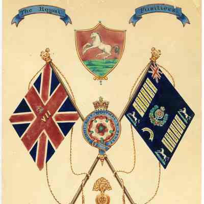 1850's British watercolour print "7th Royal Fusiliers Colours."