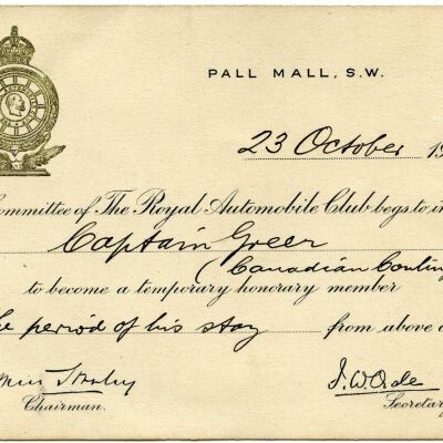 1914 British Royal Automobile Club card.