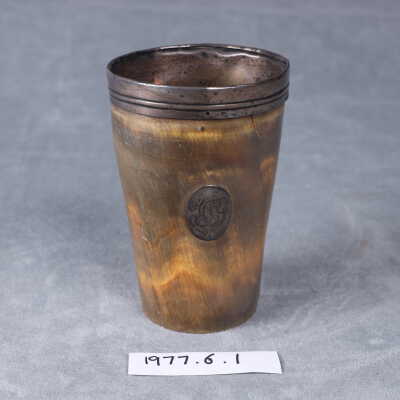 1799 British/Irish civilian horn drinking cup.