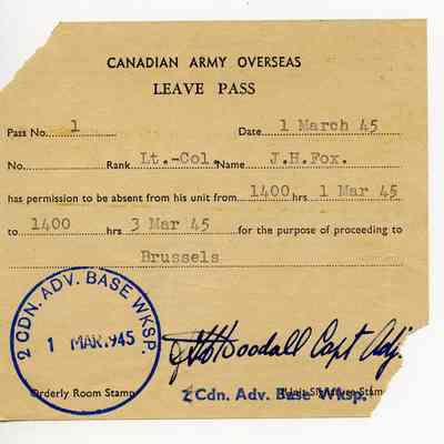 1945 Canadian Army Leave Pass.