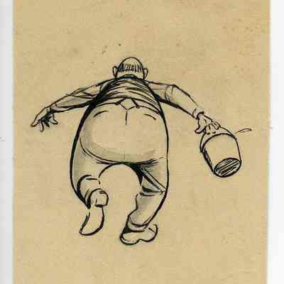 Winslow Mortimer pen/ink cartoon entitled "Watering the Plant."