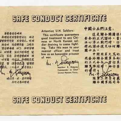 1950-1953 United Nations safe conduct pass.