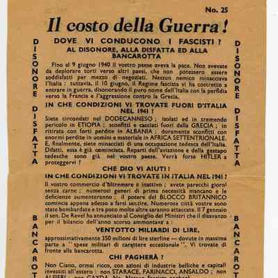 1940-1943 British Government Anti-Fascist (Italian) propaganda leaflet.