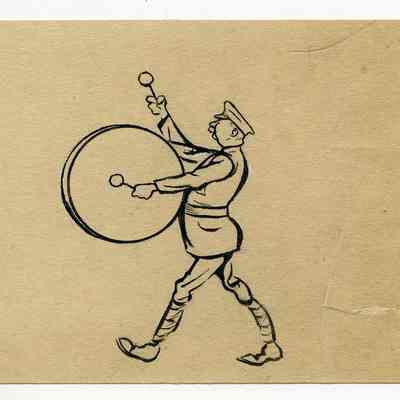 Winslow Mortimer pen/ink cartoon entitled "Private on Kettledrum"