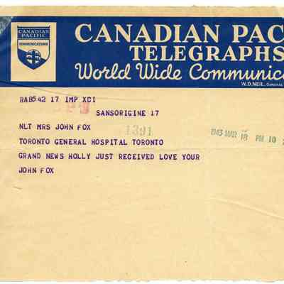Telegram from Canadian Pacific Telegraphs