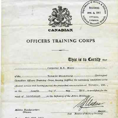 1917 Canadian Officer's Training Corps Infantry Qualification Certificate
